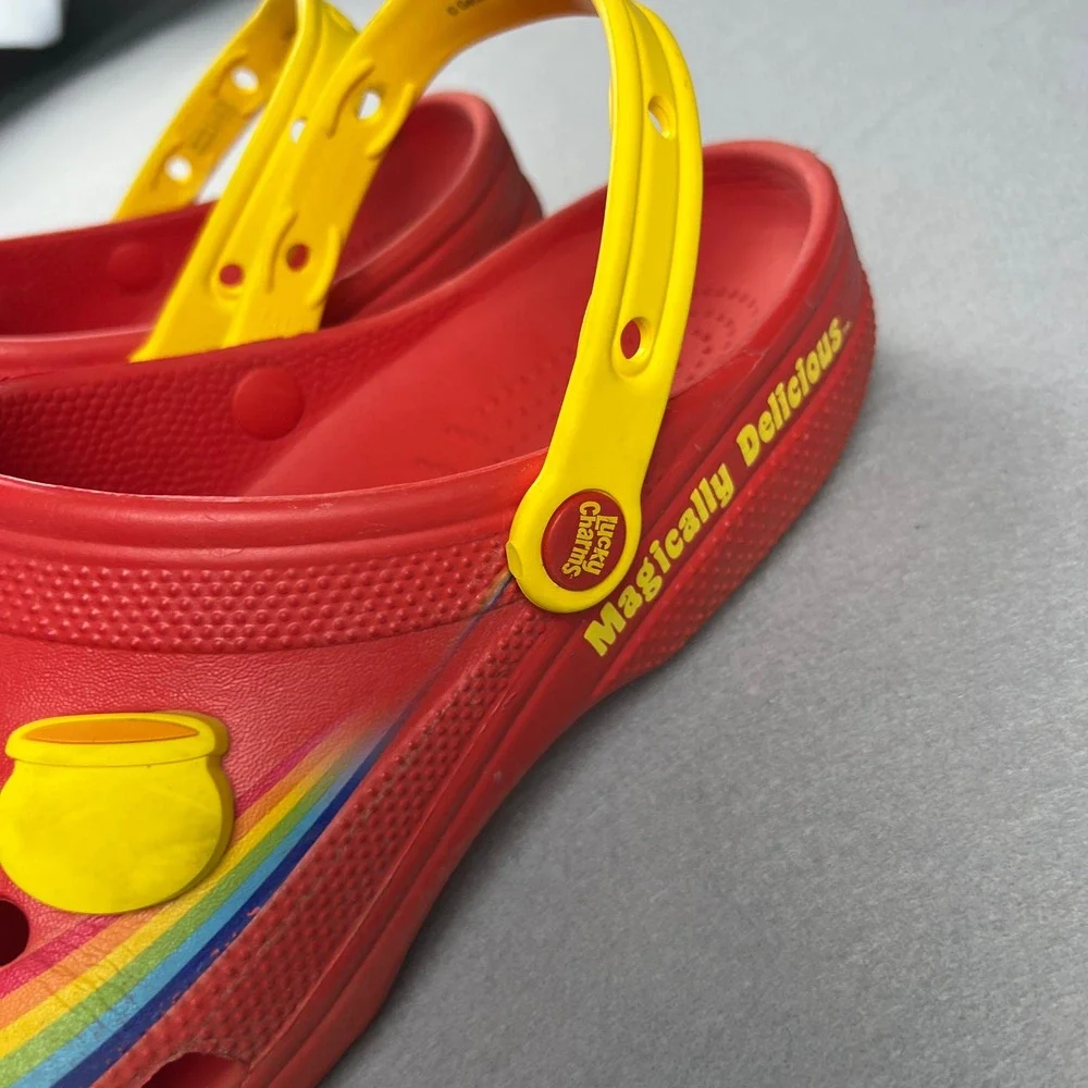 Crocs Classic Clogs Men 13 Red Lucky Charms Cereal Jibbitz Rainbow Shoes 80s 90s